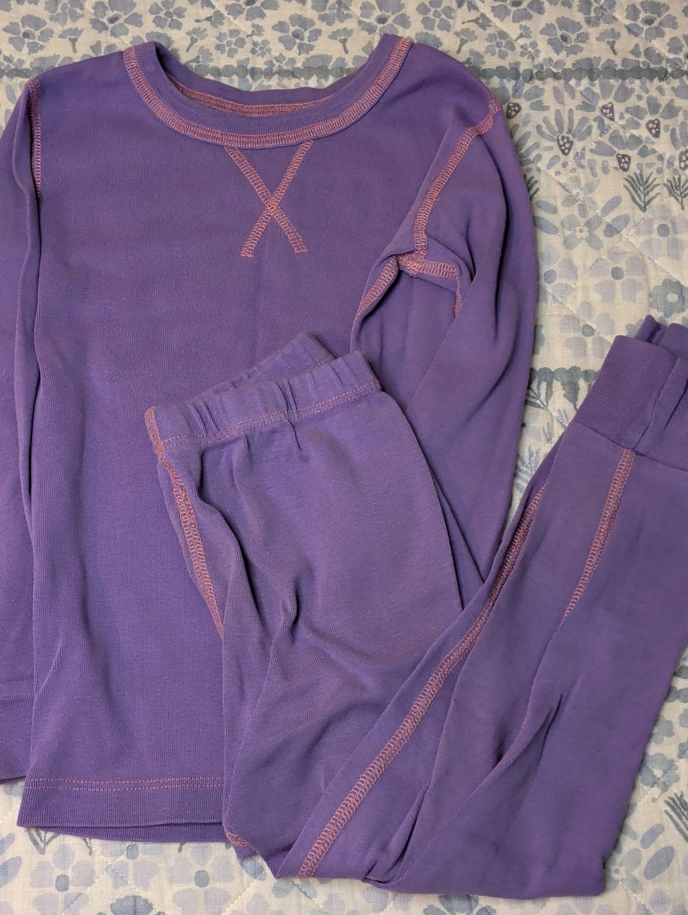 Pact Kids Purple Pajama Set with Pink Stitching